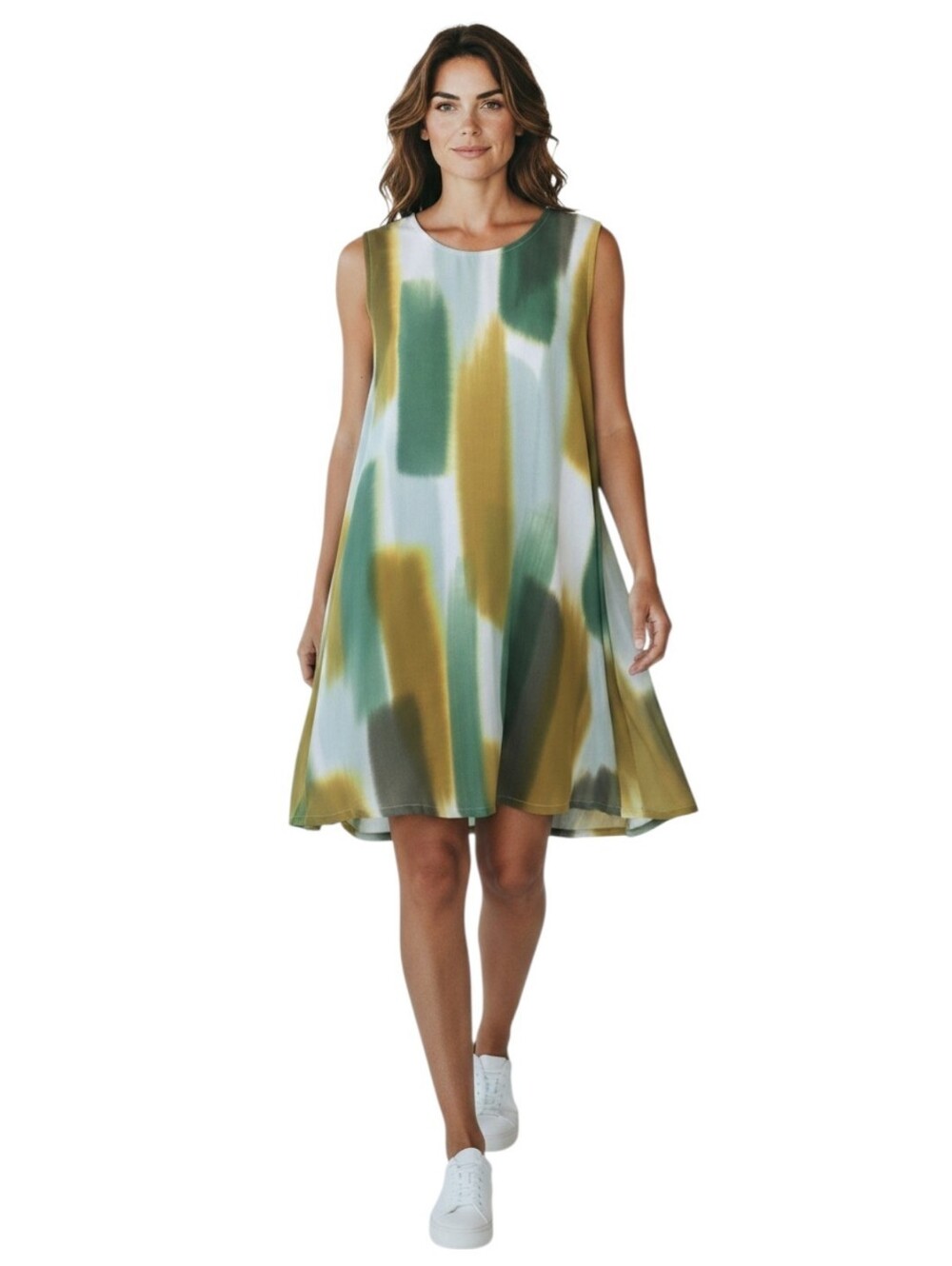 Sultry Touch Lagenlook Gauzy Abstract Brushstroke Sleeveles Tunic/ Dress